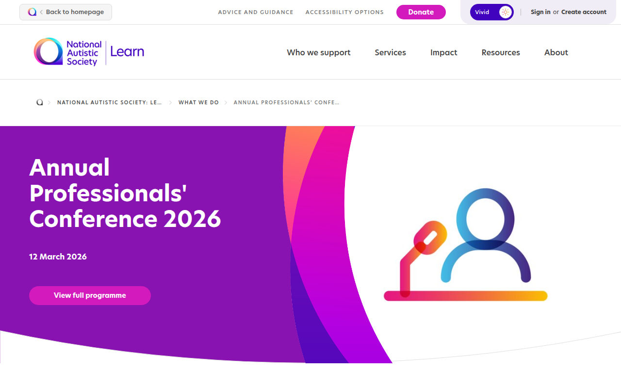 National Autistic Society professionals conference page